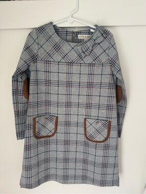 Hope & Henry Girls' Gray Plaid Bow-Accent Dress